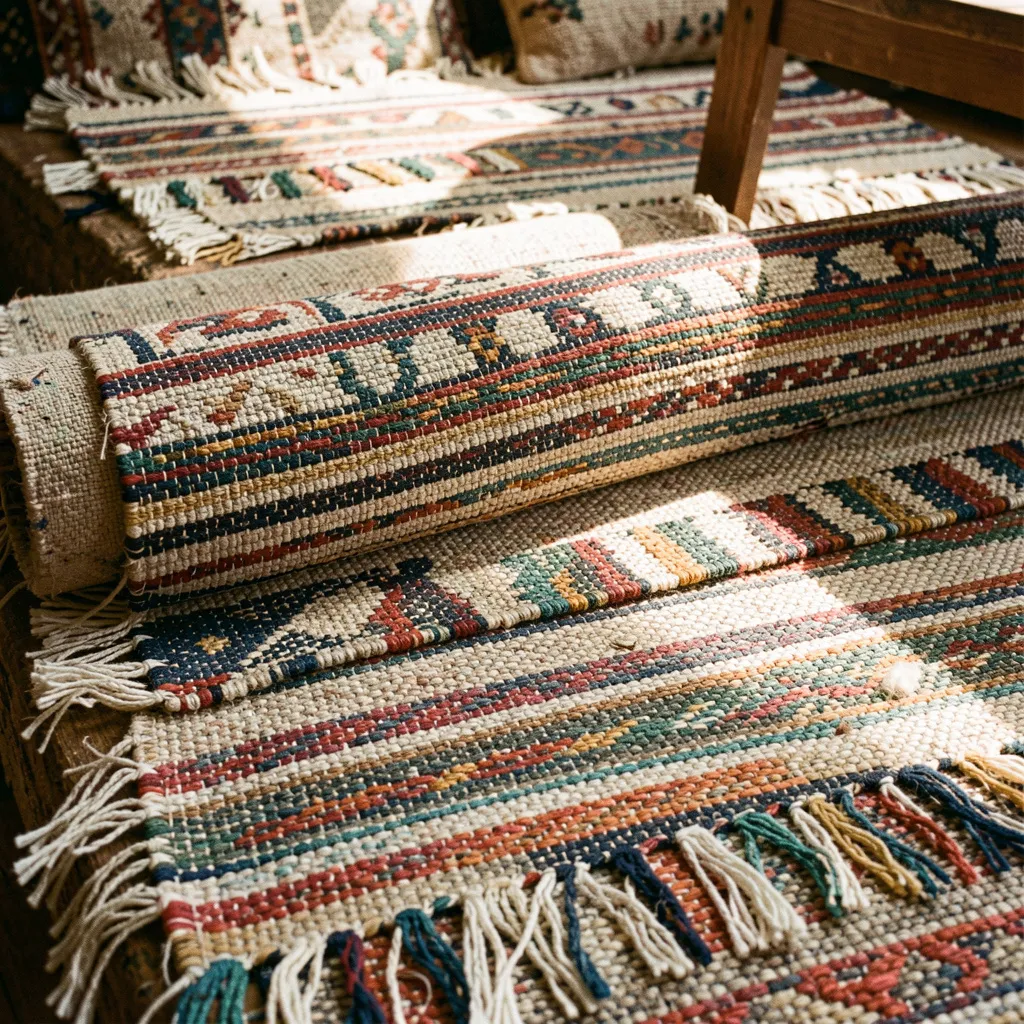 Geometric pattern textile in natural tones with structured weave